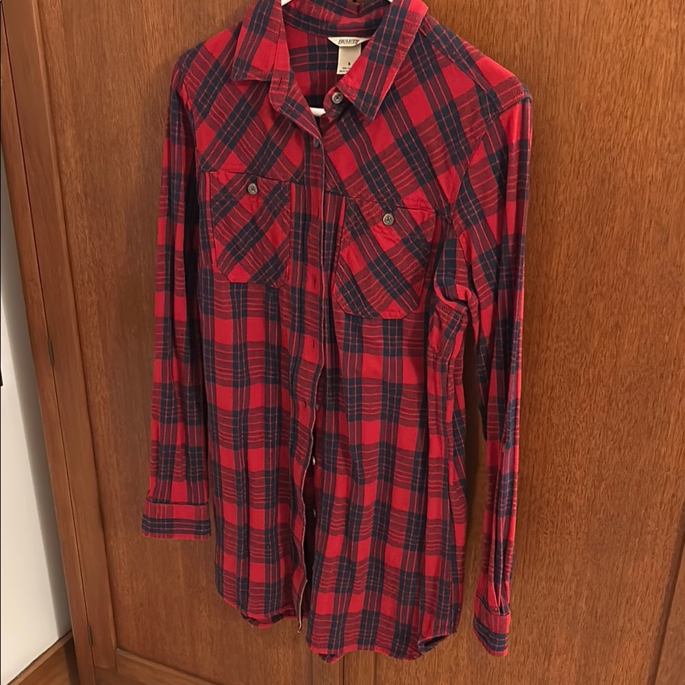 Red and Black Plaid Button-Up Shirt